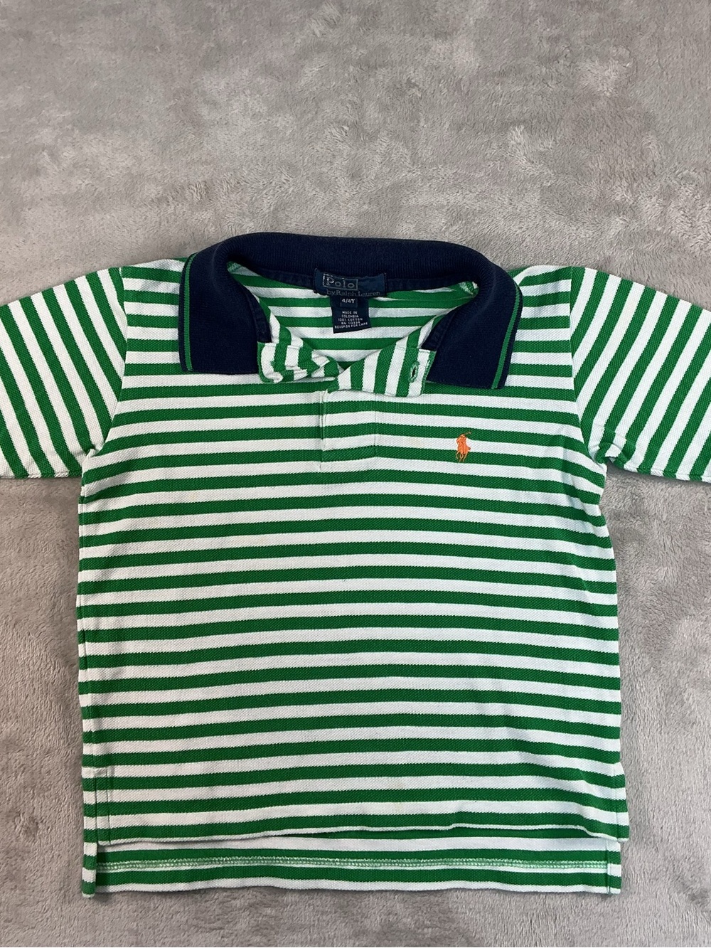 Ralph Lauren Green & White Striped Polo with Navy Collar